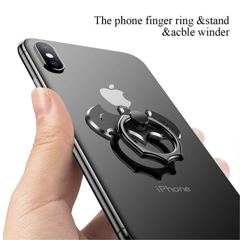 [Australia - AusPower] - Bat Phone Ring Stand Holder - OATSBASF Cell Phone Ring Holder Finger Grip 360 Degree Rotation Compatible with iPhone 12/11 Pro Max/SE 2020 and Other Smartphones（Black+Silver） Black+Silver 