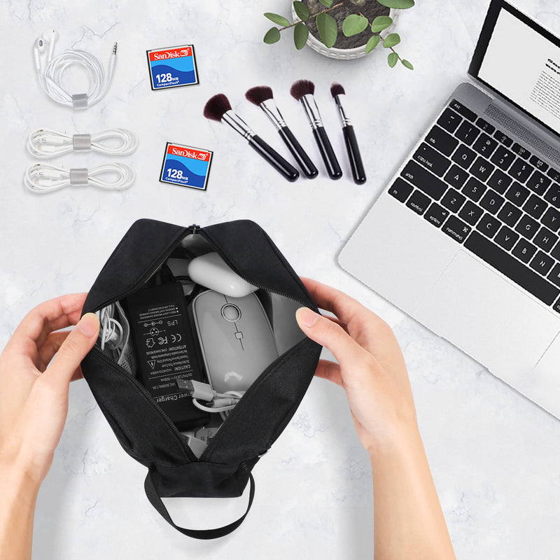 [Australia - AusPower] - FYY Electronic Organizer, Travel Cable Organizer Bag Pouch Electronic Accessories Carry Case Portable Waterproof All-in-One Storage Bag for Cable, Cord, Charger, Phone, Earphone Black Double Layer-M Black-All in one 