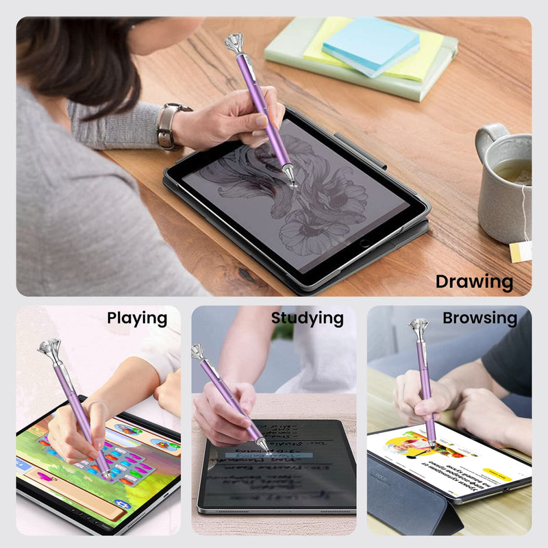 [Australia - AusPower] - Honiha Stylus Pen, Big Diamond Multi-Tips Stylus Pens for Touch Screens Capacitive Stylus Universal Stylist Pen for for iPad iPhone and All Other Tablets & Cell Phones-Purple Purple 