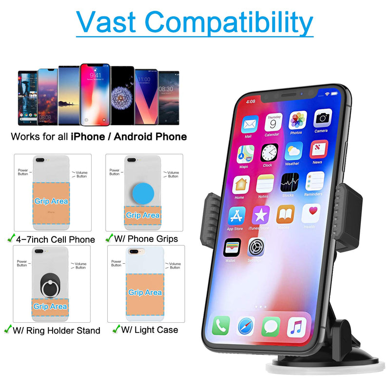 [Australia - AusPower] - APPS2Car Suction Cup Phone Holder for Car with Adjustable Arm, Low Profile Dashboard Phone Mount Compact Windshield Window Dash Mobile Stand Compatible w/ All iPhone and Android Cell Phones 