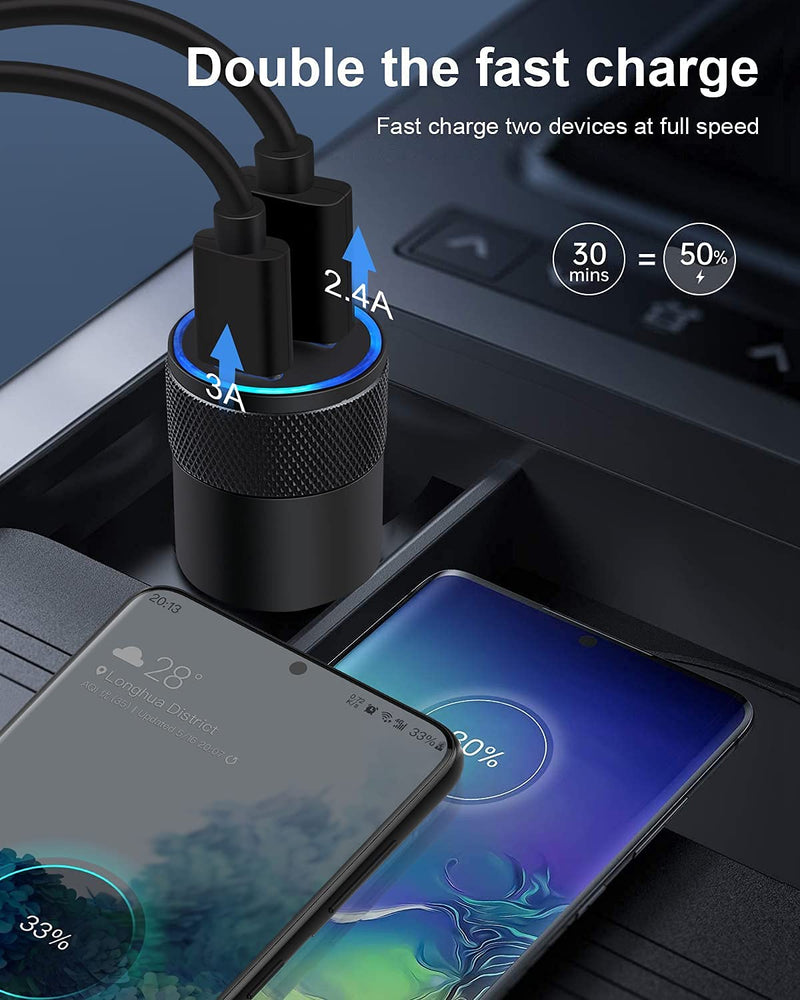 [Australia - AusPower] - Super Fast Type C Car Charger Block for Samsung Galaxy S21+ Ultra 5G, Google Pixel, Motorola, Oneplus, 20W USB C Wall Charger+30W USB Lighter Adapter+2 x 60W Retractable USB-C Cables-3Ft Cords 