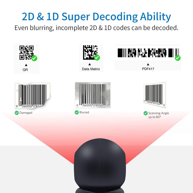 [Australia - AusPower] - 1D 2D QR Desktop Barcode Scanner, Symcode Omnidirectional Hands-Free Automatic USB Barcode Reader Scanner, Capture Barcodes from Mobile Phone Screen, Automatic Image Sensing Barcode Scanner 