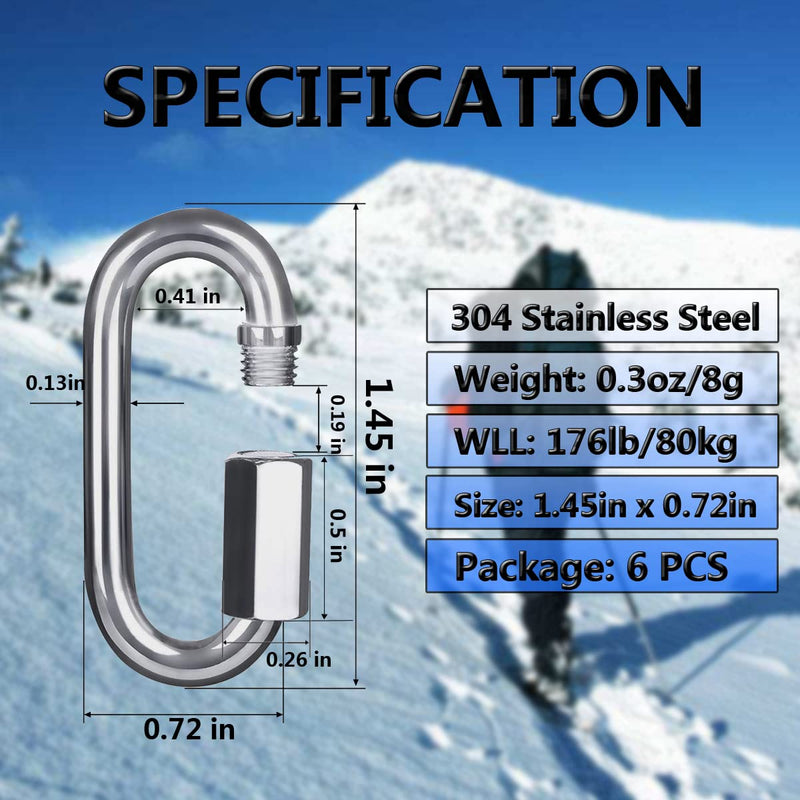 [Australia - AusPower] - Quick Link, Ekunbuy 304 Stainless Steel Heavy Duty Locking Clips Chain Connector Repair Link Buckle for Swing Outdoor Camping M3.5 6pack 