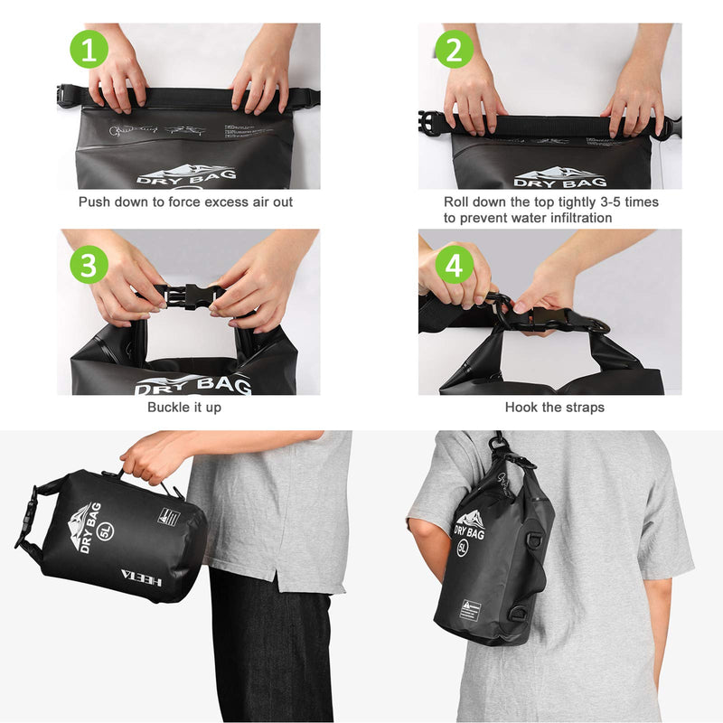 [Australia - AusPower] - HEETA Waterproof Dry Bag for Women Men, 5L/ 10L/ 20L Roll Top Lightweight Dry Storage Bag Backpack with Phone Case for Travel, Swimming, Boating, Kayaking, Camping and Beach Black 
