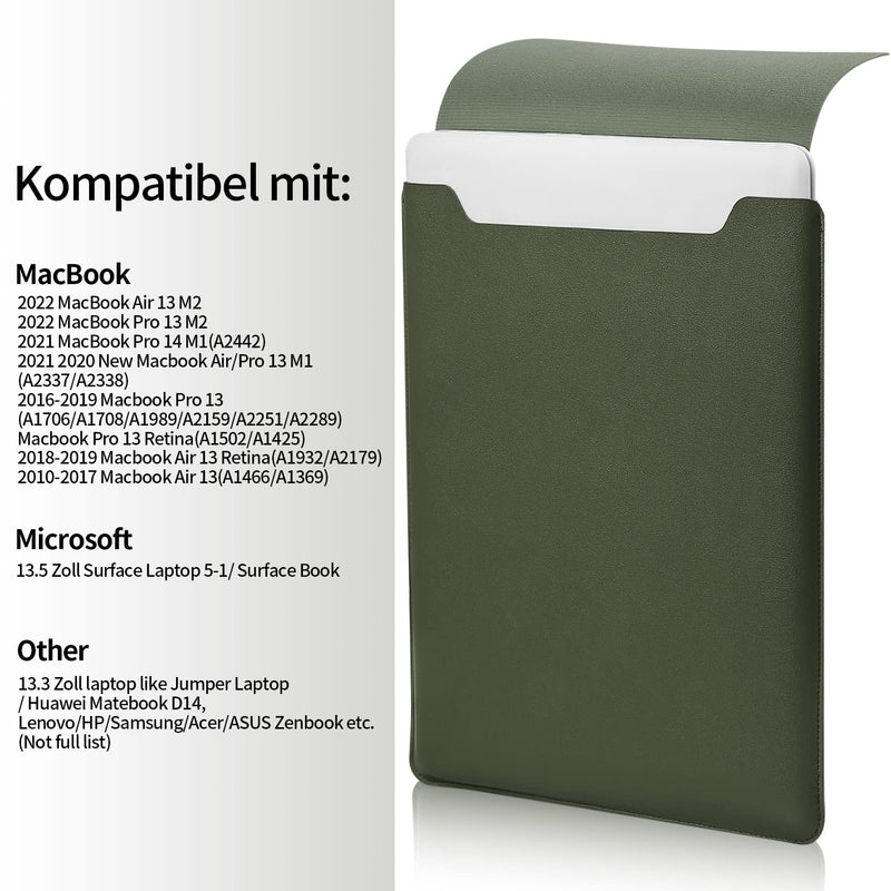 [Australia - AusPower] - 13.3-14" Laptop Sleeve, Padded Laptop Case, Thin Portable Versatile Laptop Case Bag Compatible with Laptop 2022 Pro 14 inch/2015 Pro 13.3 inch/2015 Air 13.3 inch (Dark Green) Dark green 