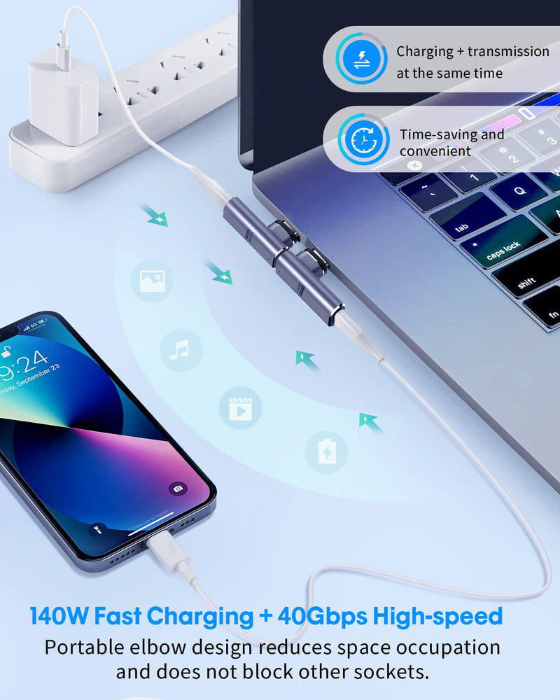 [Australia - AusPower] - Magnetic USB C Adapter, Upgraded 24Pins USB-C Adapter Type-C Connector, Support USB4.0 PD140W Charging 40Gbs Data Transfer 8K@60Hz Video Output for Laptop, Phone and More Type-C Devices(2 Pack) 