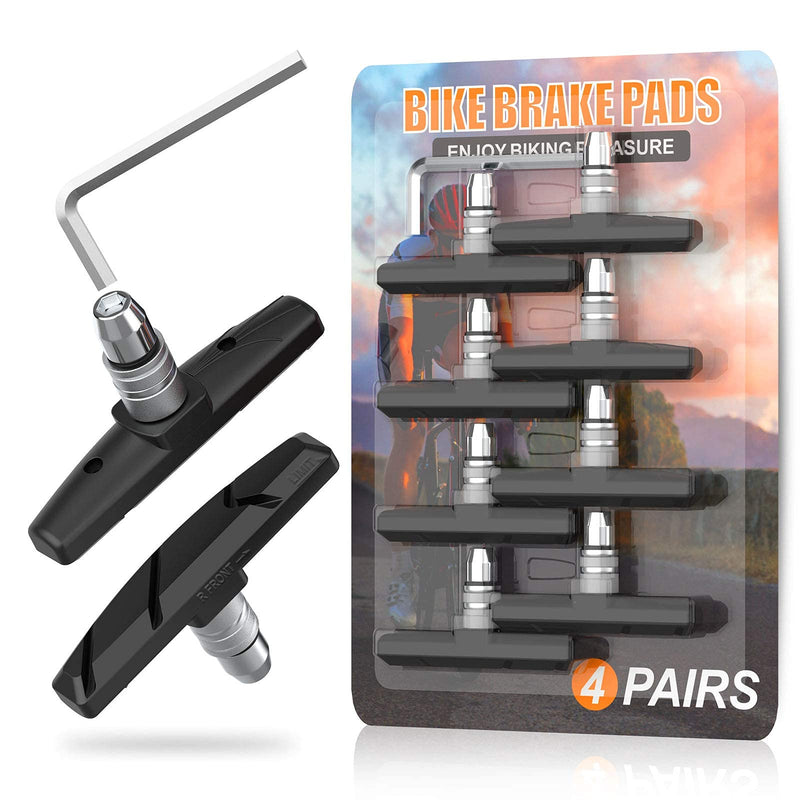 [Australia - AusPower] - Alritz Bike Brake Pads Set, 4 Pairs Road Mountain Bicycle V-Brake Blocks Shoes with Hex Nut and Shims, No Noise No Skid, 70mm Black 
