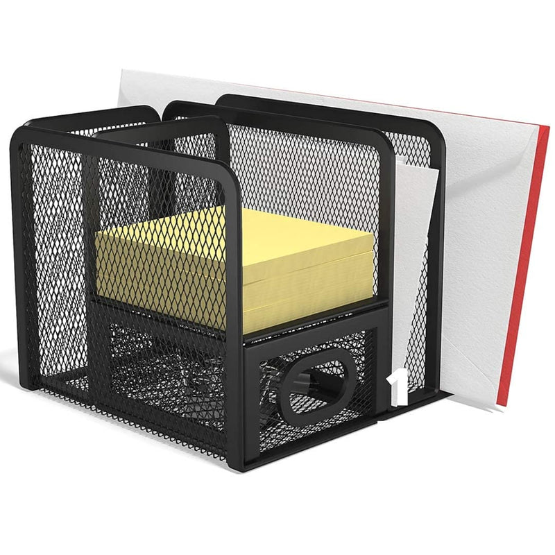 [Australia - AusPower] - 1InTheOffice Organizer for Desk, Desk Organizer, Mesh Desk Organizer, 5 Compartment Wire Mesh Accessory Holder, Matte Black 1 pack 