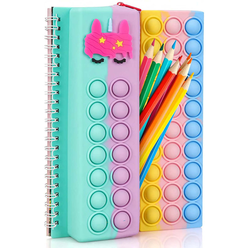 [Australia - AusPower] - Art Pop it - Unicorn Spiral Notebook Pop it for Girls with Bubble Fidget Pencil Case 2 in1 Sensory Toy Set, Popper Simple Stationery , Poppet Gift Toy for Kids , Children Stress Release Bound Notepad 