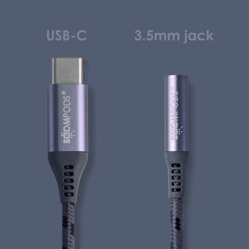 [Australia - AusPower] - BOOMPODS Audio Line USB Type-C 3.5 mm Braided Fabric Aux Cable Jack Headphone/Headphones Earphone/Earphones Adapter/Adaptor Connector for Samsung and Other Smartphones (Graphite) Graphite 
