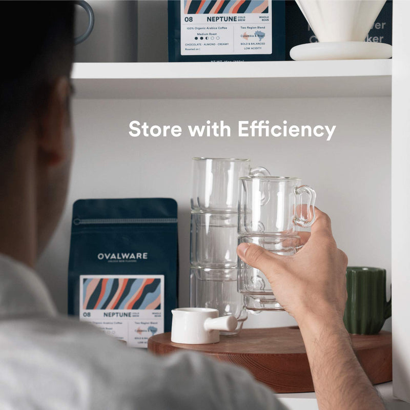 [Australia - AusPower] - OVALWARE RJ3 Espresso Coffee Glass Cups 4oz/120ml (Set of 2) Double Walled Glass Cup w/ Solid Butterfly Handle- Elegant Borosilicate Espresso Shot Mug - Stackable Insulated Transparent Demitasse Glass 2 Count (Pack of 1) 