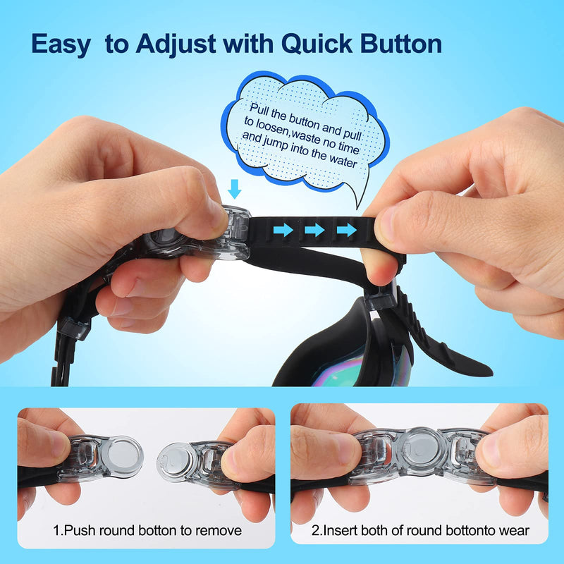[Australia - AusPower] - Kids Swim Goggles,2 Pack Anti-Fog Leak Proof Kids Swimming Goggles,Anti-UV Clear Vision Glasses for Children Age 6-14 Aqua & Blacki Silver 