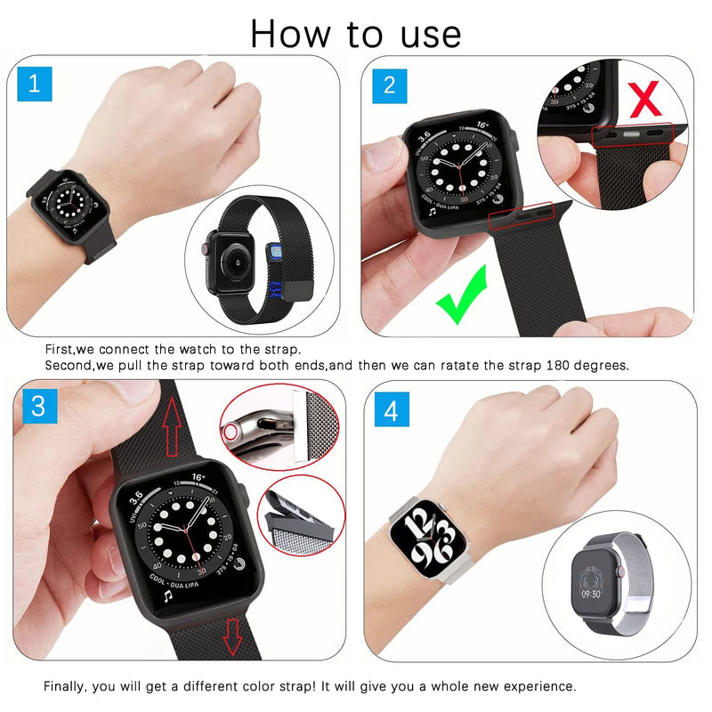 [Australia - AusPower] - Milanese strap Compatible with Apple Watch Band 38/40mm 42/44mm Adjustable Double-Sided Strap & Rotating Connectors Two color Magnetic Wristband For Apple Watch Band women iWatch 6 5 4 3 2 1 SE silver,gold 