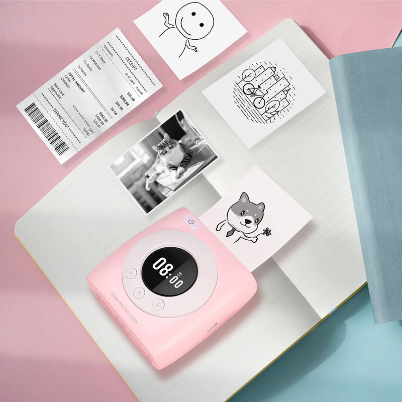 [Australia - AusPower] - Mini printer, P2S 300DPI Wireless Thermal Sticker Printer Compatible with iOS Android Mac Windows for Photo Picture Receipt Memo Note Label Sticker, Good Gift(Pink) Pink 