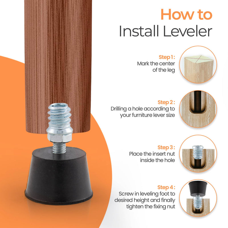 [Australia - AusPower] - 1/4" Thread Furniture Leveling Feet Screw in Threaded Furniture Levelers Adjustable Table Chair Levelers Feet Glides for Chairs Tables Cabinet Patio Furniture - 8 Pack 1/4 Thread 