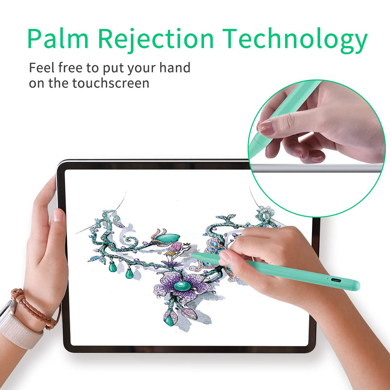 [Australia - AusPower] - Stylus for iPad Pencil 9th/8th Generation 10.2",Palm Rejection 1.5mm Replaceable Fine Tip Active Stylus Compatible with Apple Pencil for iPad Pen 10.2 Inch 9th/8th for Drawing and Sketching Green 