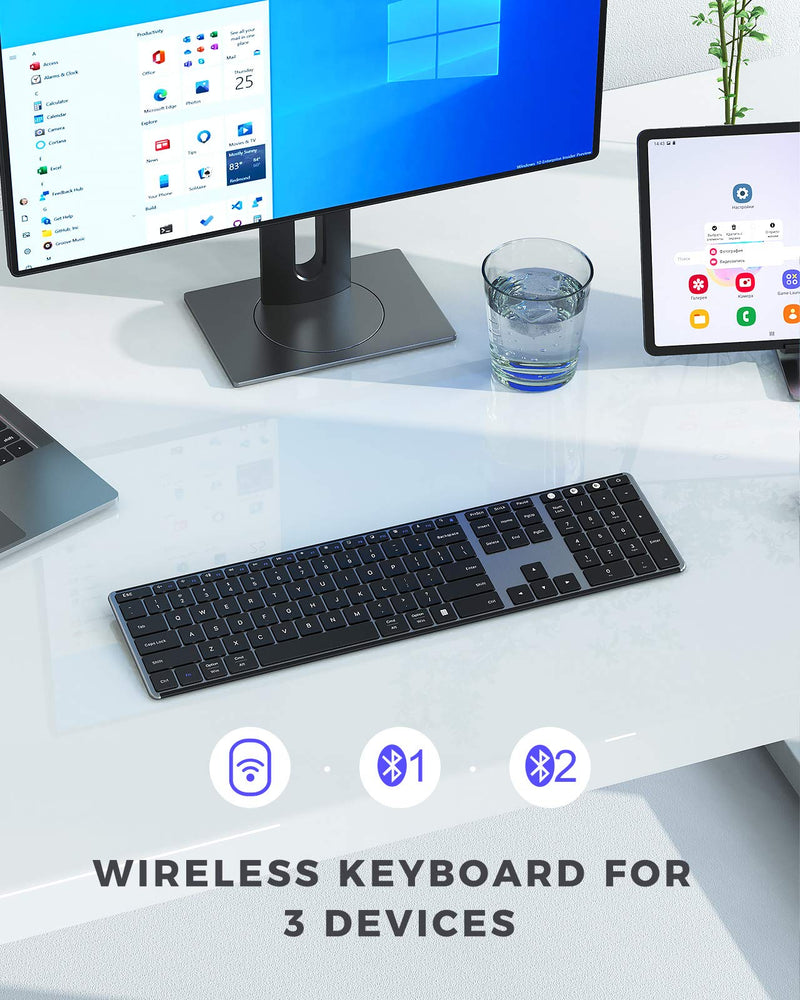 [Australia - AusPower] - Multi Device Bluetooth Keyboard for Windows & Mac OS, seenda Ultra Slim Rechargeable Wireless Keyboard, Compatible with Windows 7/8/10, Laptop, Tablet, MacBook Pro/Air, iPad, iPhone, Black Gray Black Gray Keyboard 