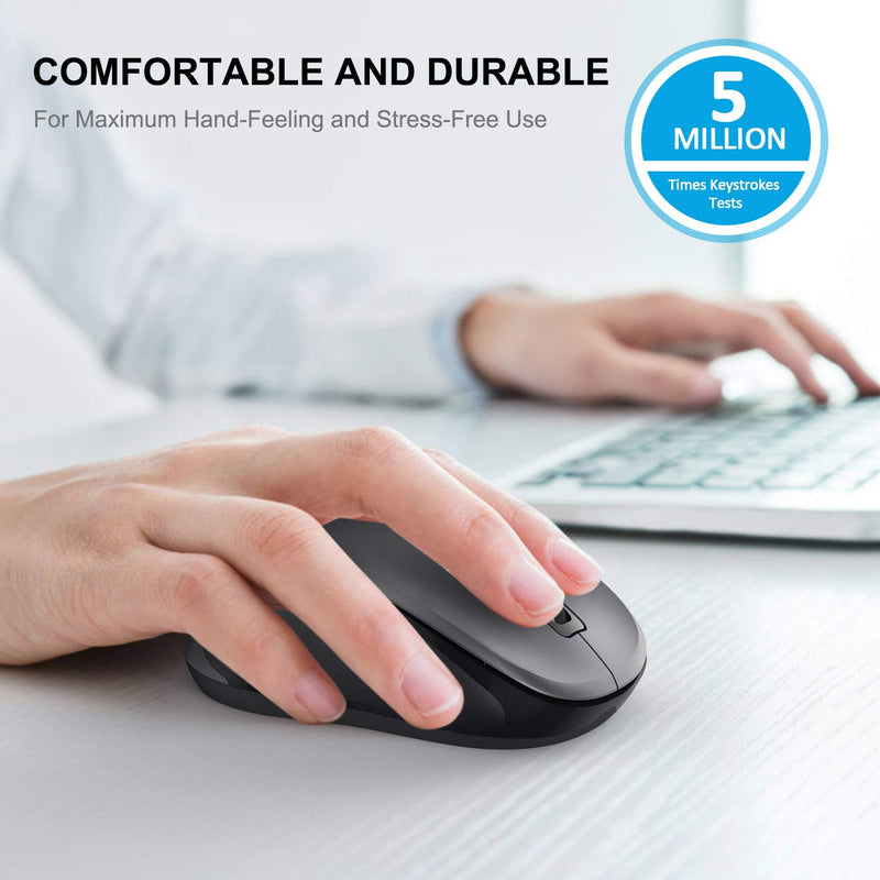 [Australia - AusPower] - WisFox 2.4G Wireless Mouse for Laptop, Ergonomic Computer Mouse with USB Receiver and 3 Adjustable Levels, 6 Button Cordless Mouse Wireless Mice for Windows Mac PC Notebook (Grey) Gray 