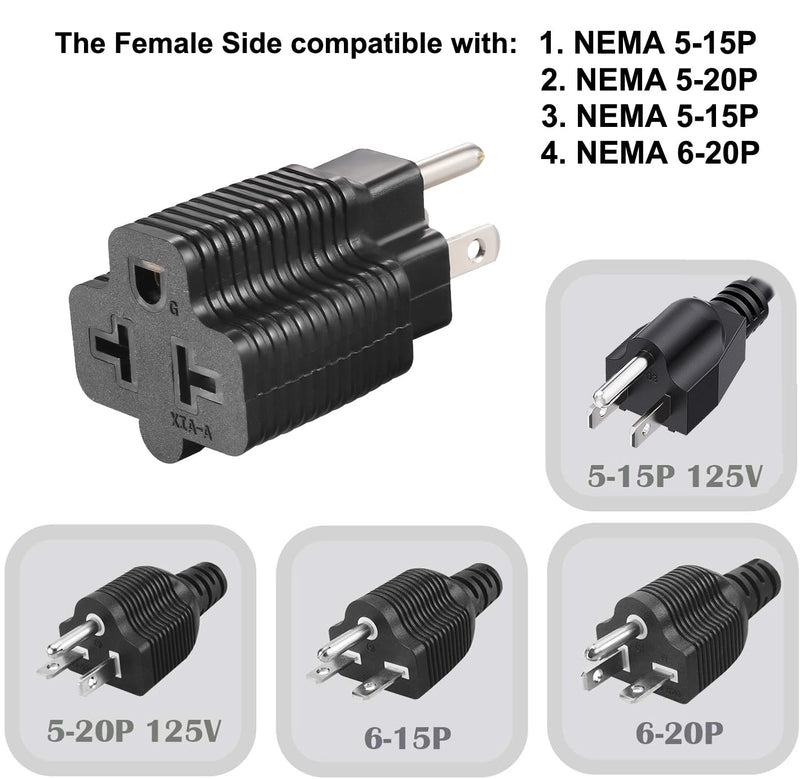 [Australia - AusPower] - TENINYU [4-in-1] NEMA 5-15R to 5-15P 5-20P 6-15P 6-20P Adapter,15 Amp Household Plug to 20 Amp T-Blade Female Adapter,15 Amp Male to 20 Amp Female Plug Outlet 3 Prong Household T-Blade Adapter (1) 1 