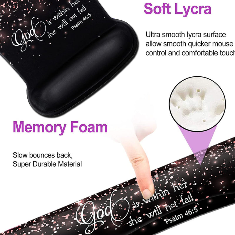 [Australia - AusPower] - Keyboard Wrist Rest Pad and Ergonomic Mouse Pad Wrist Support Set Psalm 46:5 God is Within Her,She Will Not Fall Rose Gold Black for Gaming,Office,Comfortable and Pain Relief with Coaster Set Fd-wristrest-2-12 
