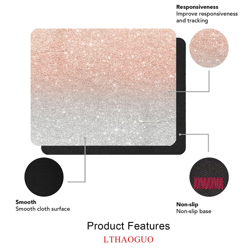 [Australia - AusPower] - LTHAOGUO Mouse pad, Trendy Rose Gold Glitter Ombre Silver Waterproof Non-Slip Rubber Mousepad, Laptop Office Computer Decor Cute Desk Accessories Customized Design and Rose Gold and Silver Glitter Ombre 