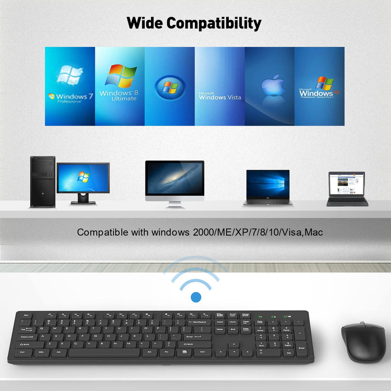 [Australia - AusPower] - Wireless Keyboard and Mouse, Trueque Silent 2.4GHz Cordless Full Size USB Keyboard Mouse Combo, Long Battery Life, Lag-Free Wireless for Computer, Laptop, PC, Window, Mac, Chrome OS(Black) Black 