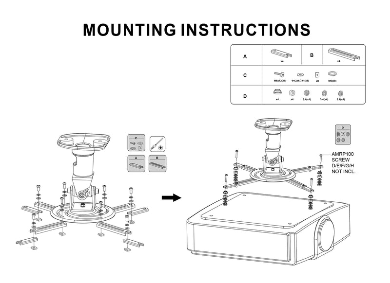 [Australia - AusPower] - Amer Universal Projector Extension Arms (Mount Points up to 15.7" Max) 
