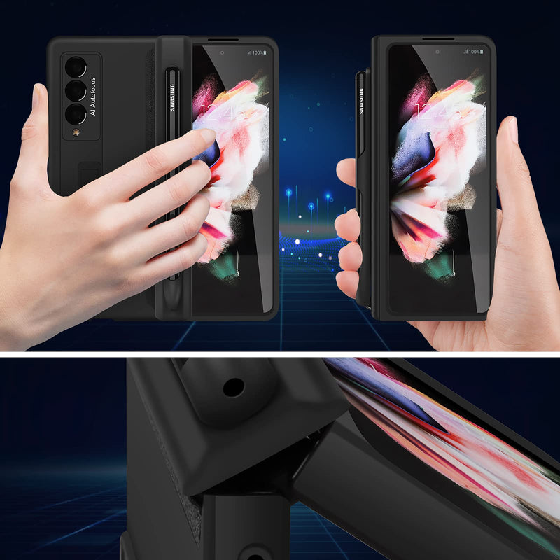 [Australia - AusPower] - Breclar for Samsung Galaxy Z Fold 3 Case Hinge Protection, Z Fold 3 Case with S Pen Pocket Magnetic Suction Bracket All-Inclusive Cover for Samsung Galaxy Z Fold 3 5G (Black) Black 