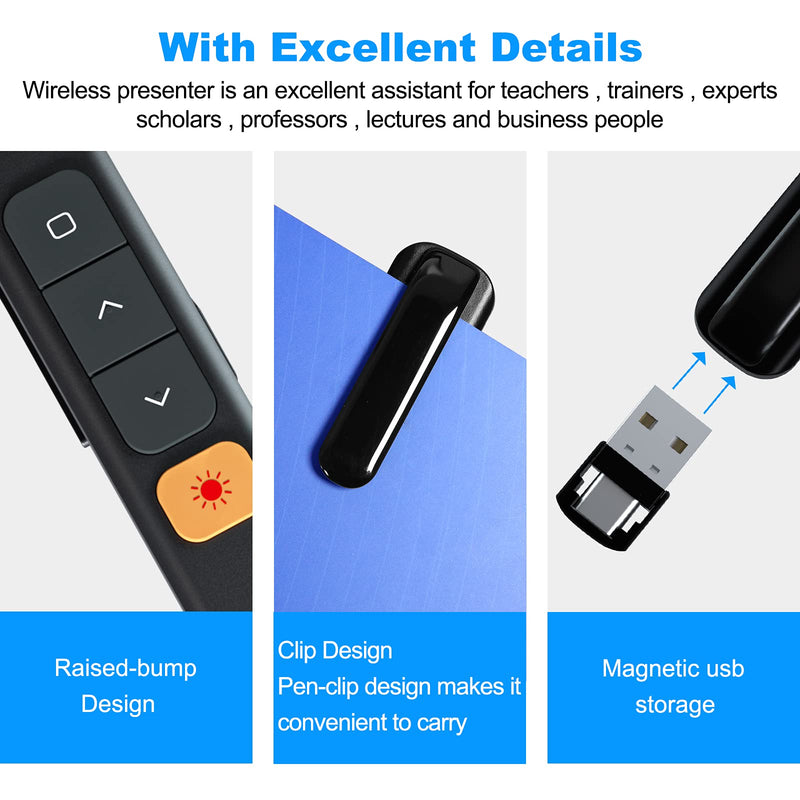 [Australia - AusPower] - Presentation Clicker, TIBURN 100 Feet Wireless Presentation Remote Control USB/USB-C 2 in 1 Slides Clicker for Mac/Win/Computer/Laptop 2.4GHz Presentation Pointer Laser Pointer 