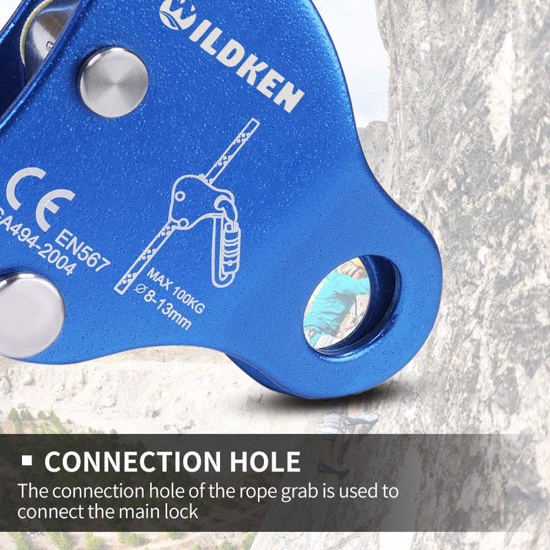 [Australia - AusPower] - Wildken Climbing Ascender Fall Protection Belay Device Climbing Rope Grip Clamp for Rock Climbing Mountaineering Tree Arborist Expedition Caving Rescue Aerial Work (Blue) 