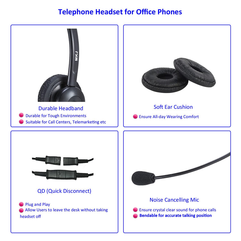 [Australia - AusPower] - Telephone Headset with Noise Cancelling Microphone for Landline Phones Call Center Headset with Volume Control for Office Phone Plantronics Dialer Avaya 9508 Aastra Digium Fanvil Mitel Nortel 