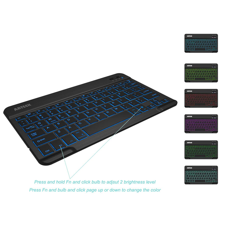[Australia - AusPower] - Arteck HB030B Universal Slim Portable Wireless Bluetooth 3.0 7-Colors Backlit Keyboard with Built in Rechargeable Battery, Black 