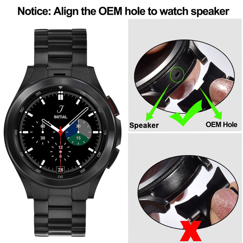 [Australia - AusPower] - V-MORO Galaxy Watch 4 Classic Band 46mm Men, No Gaps Solid Stainless Steel Strap Metal Business Bands Replacement for Samsung Galaxy Watch 4 Classic 46mm Black 