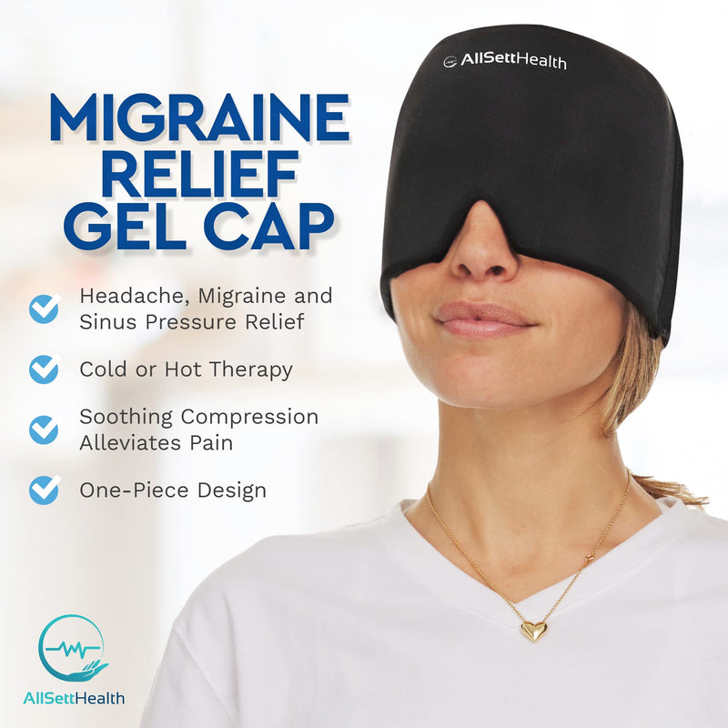 [Australia - AusPower] - AllSett Health Form Fitting Migraine Relief Ice Head Wrap | Headache and Migraine Hat | Hot and Cold Therapy for Puffy Eyes, Tension, Sinus and Stress Relief 1 Pack-Black 