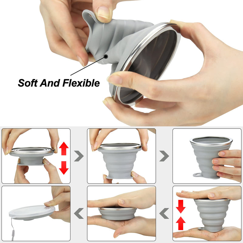 [Australia - AusPower] - Silicone Collapsible Cups for Camping Travel, Small Portable Drinking Cup with Lids Reusable for Outdoor Hiking 270ml (Blue & Gray, 2Pack) 