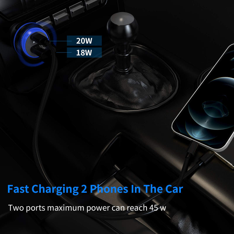 [Australia - AusPower] - 20W Fast USB C Car Charger, Aymla Compatible for iPhone 13 Pro/Max/Mini/12/11/XS/X/XR/8/Plus/SE 2020/iPad/Air 3, Rapid Charging Automobile Charger PD(PPS)&QC 3.0 Car Adapter - 6FT MFi Certified Cable 6.6FT Cable 