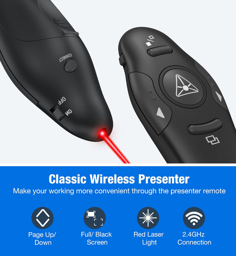 [Australia - AusPower] - Wireless Presenter Presentation Clicker with Red Laser Pointer, 2.4GHz RF Wireless Presentation Remote PPT Clicker for Powerpointer Works for Windows/MAC/Linux 