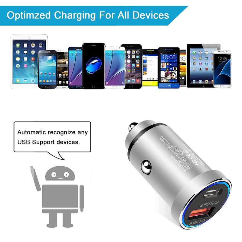 [Australia - AusPower] - USB C Fast Car Charger,38W 2 Port PD & QC 3.0 Car Charger Cigarette Lighter Type C Car Adapter Compatible with iPhone 13 12 11 Pro Max,SE,8,7 Plus, Samsung Galaxy S21 Ultra S20 FE S10 Plus Note 20, LG 