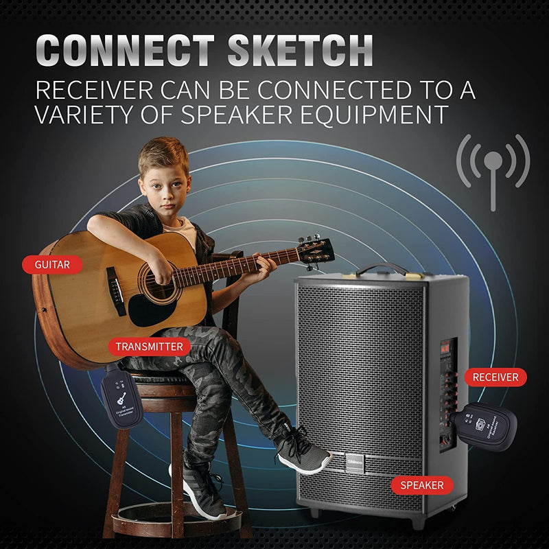 [Australia - AusPower] - INGPARTNER A8 Guitar Wireless Transmitter Receiver Wireless Transmission System Audio System Rechargeable Support 4 Channels for Electric Guitar Bass Violin Organ Musical Instrument A8 Black 