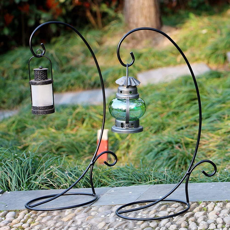 [Australia - AusPower] - Ornament Display Stand Set of 2, Black Metal Stand Holder Flower Pot Stand for Hanging Glass Globe Air Plant Terrarium Succulent and Witch Ball 