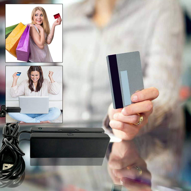 [Australia - AusPower] - USB Magnetic Stripe Card Reader 3-Track POS Credit Card Reader Swiper Magstripe Swipe Card Reader 