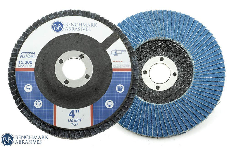 [Australia - AusPower] - Benchmark Abrasives 4" x 5/8" Premium Type 27 Zirconia Flap Discs - 10 Pack (120 Grit) 120 Grit 