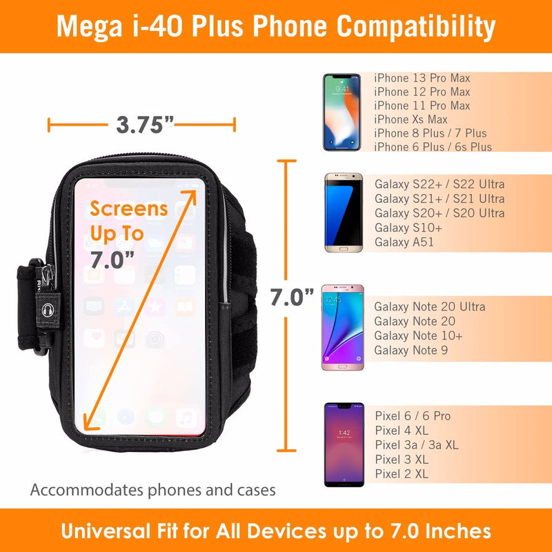 [Australia - AusPower] - Phone Armbands for Running | Armpocket Mega i-40 Plus Armband for Phone with Case On | Compatible with iPhone 13 Pro Max, Galaxy S22 Ultra, Otterbox, Lifeproof Cases up to 7 Inches | Black Small Strap Small Strap 7-11" 