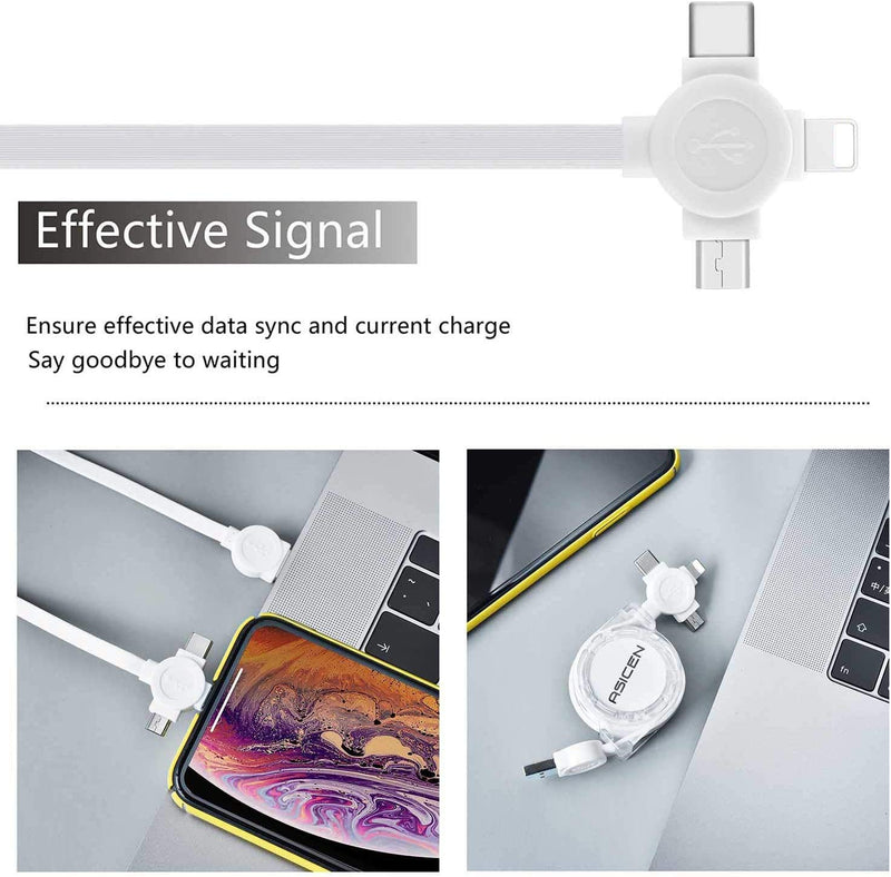 [Australia - AusPower] - 2-Pack ASICEN Retractable Multiple 3A Fast Charging Cable, Multi Charger Cord 3.3ft/1m 3 in 1 USB Charge Cord with Phone/Type C/Micro USB Connector for Phone/Galaxy s9/S8/S7/Hawei and More (White) 