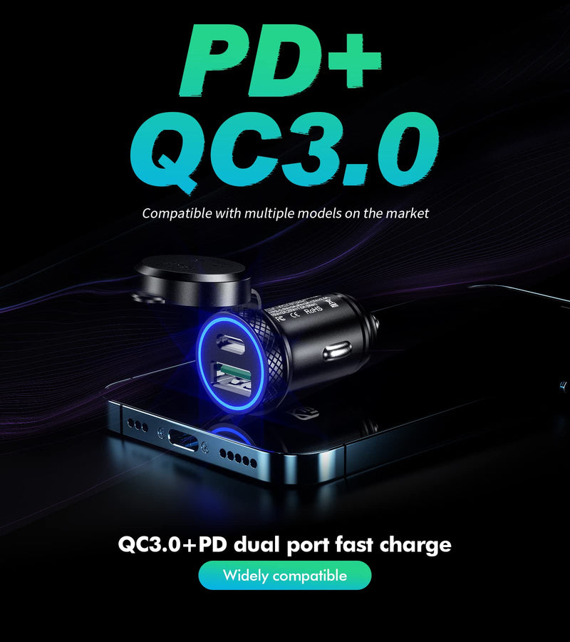 [Australia - AusPower] - KEWIG USB C Car Charger, 60W/5A Super Mini Fast Car Charger Adapter QC3.0&PD Type C Dual Port Quick Charge Car Phone Charger Fit for iPhone 13/12 Pro/Max/8, Galaxy S21/20/10/9 