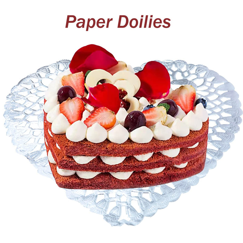 [Australia - AusPower] - 10 Inch Sliver Lace Doilies Heart Paper Doilies Silver Foil Paper Pad for Cakes, Crafts, Party, Wedding, Tableware Decoration (100 Pcs). 10 Inch (100 pcs) 