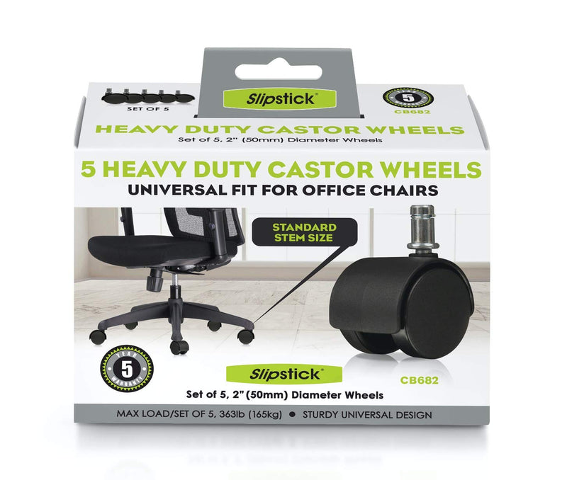 [Australia - AusPower] - Slipstick CB682 2 Inch Replacement Office Chair Wheels (Set of 5 Casters) Universal Standard Size Stem 7/16 Inch x 7/8 Inch - Black Plastic 