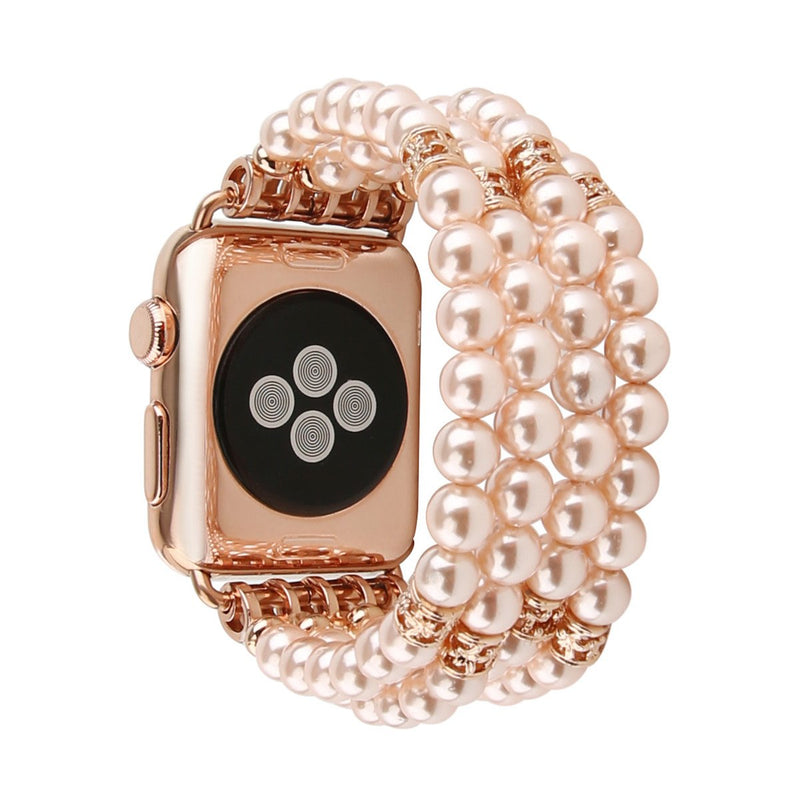 [Australia - AusPower] - GEMEK Compatible with Apple Watch Band 38mm 42mm Women iWatch Bands Series 7/6/5/4/3/2/1, Handmade Beaded Elastic Stretch Pearl Bracelet Replacement Strap for Girls Wristband Pink 42mm/44mm/45mm 