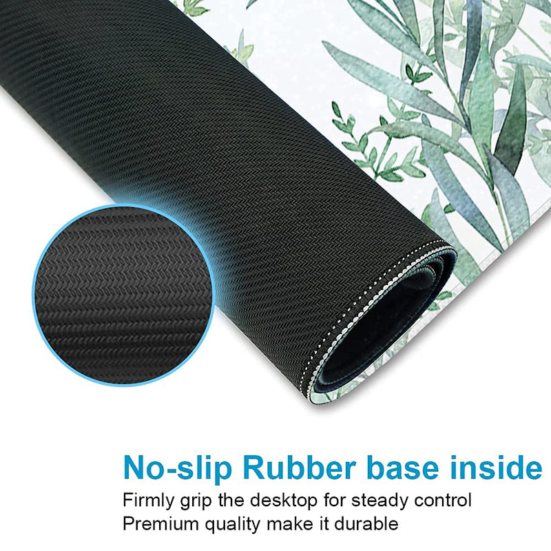 [Australia - AusPower] - Extended Gaming Mouse Pad (35.4x15.7 inch 3mm Thick), iDonzon Soft Cute Extra Large XXL Waterproof Thicken Desk Mouse Keyboard Mat with Non-Slip Rubber Base & Stitched Edges, Green Plants 