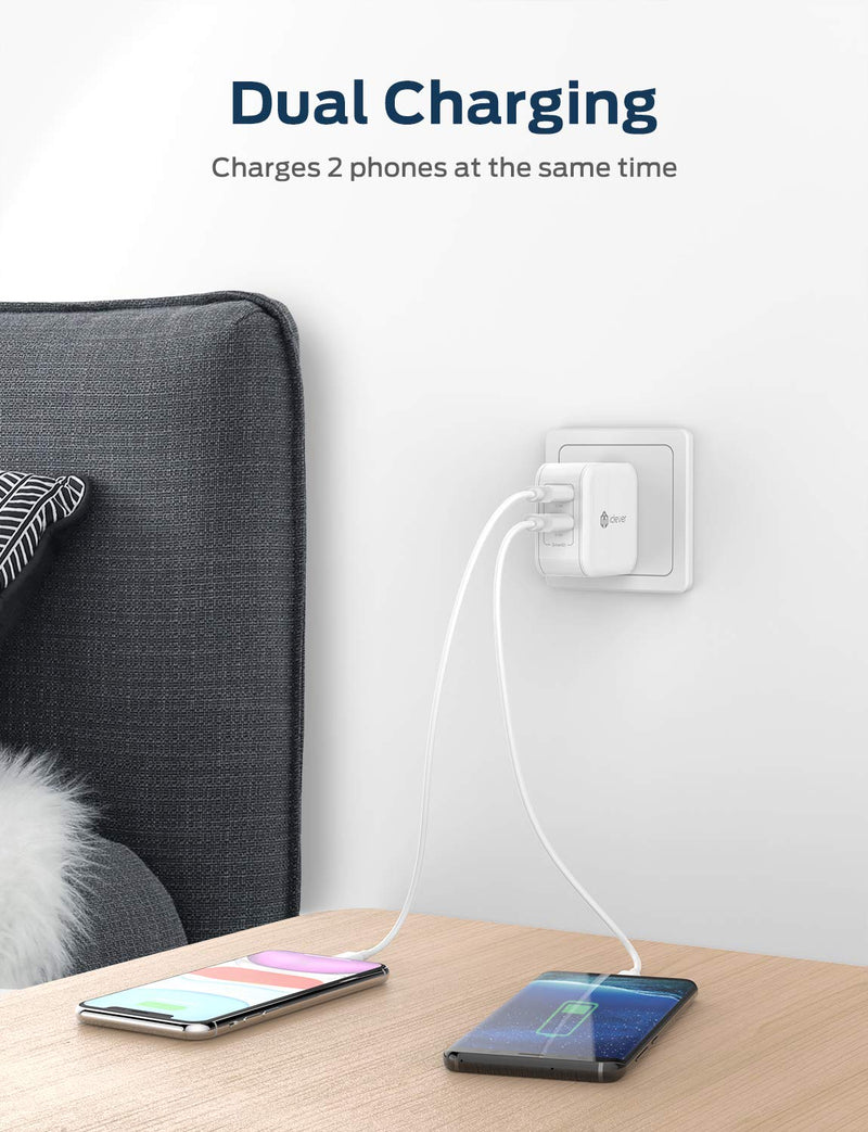 [Australia - AusPower] - iClever BoostCube 2nd Generation 24W Dual USB Wall Charger with SmartID Technology, Foldable Plug, Travel Power Adapter for iPhone Xs/XS Max/XR/X/8 Plus/8/7 Plus/7/6S/6 Plus, iPad Pro Air/Mini and Other Tablet 1 Pack 